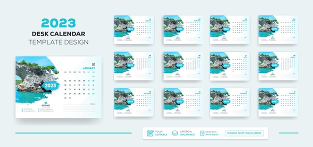 Vector desk calendar 2023 or  monthly & weekly schedule new year calendar 2023 design template.