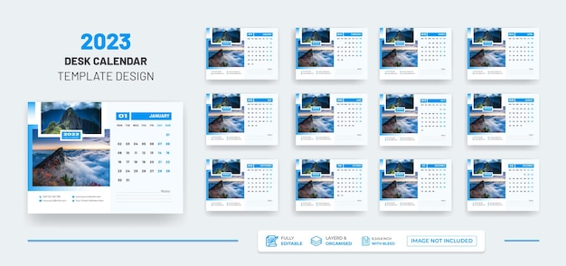 Vector desk calendar 2023 or  monthly & weekly schedule new year calendar 2023 design template.