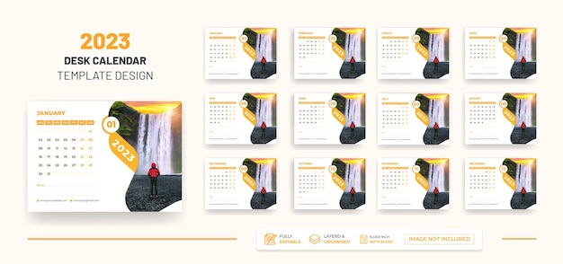 Desk calendar 2023 or  monthly & weekly schedule new year calendar 2023 design template.