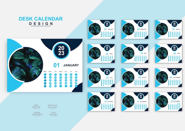 Desk calendar 2023 planner corporate Business design set template