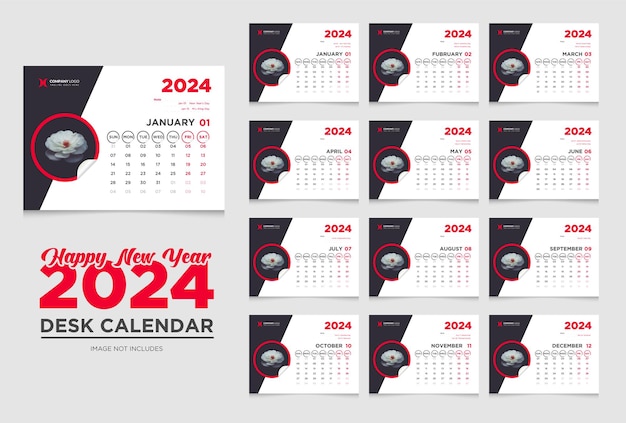 Modello di calendario da tavolo 2024 calendario 2024