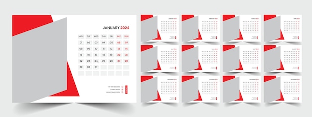 Vector desk calendar 2024 template design office calendar 2024