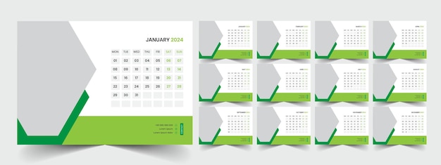 Вектор desk calendar 2024 дизайн шаблонов офисный календарь 2024