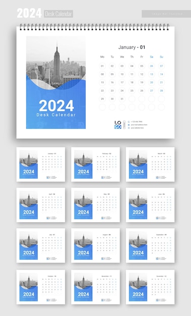 Vector desk calendar 2024 template desk calendar planner