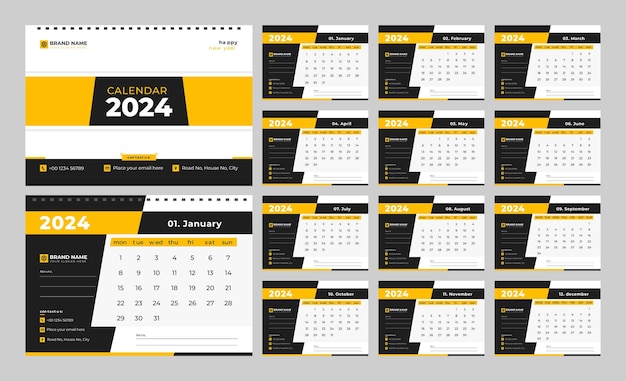 Vector desk calendar 2024 template