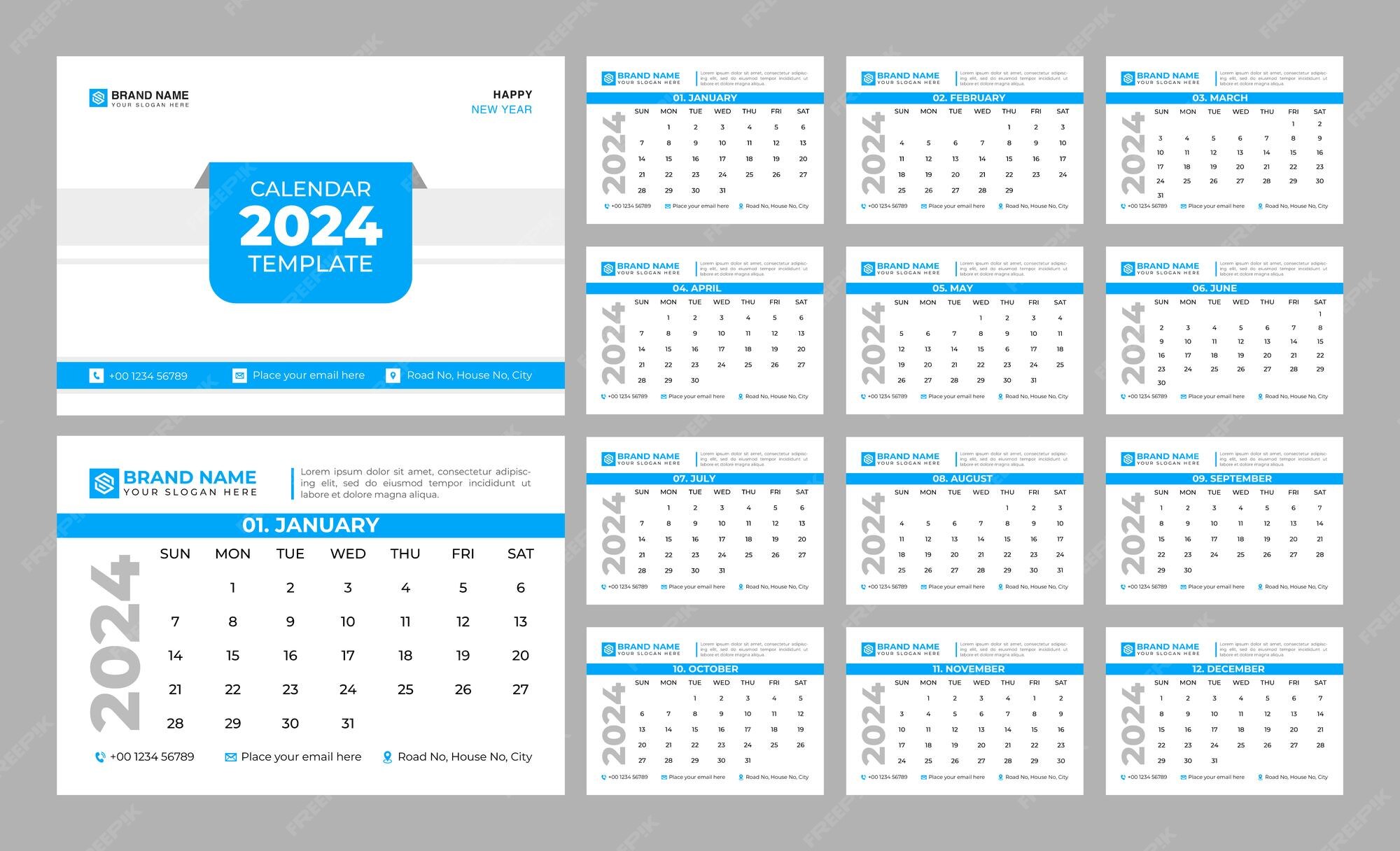 Premium Vector Desk calendar 2024 template