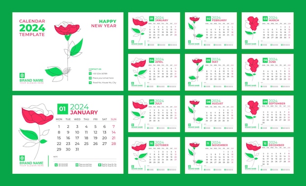Vector desk calendar 2024 template