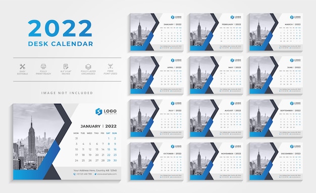 Design calendario da tavolo con colore blu