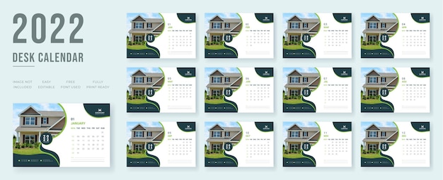 desk calendar template 2022