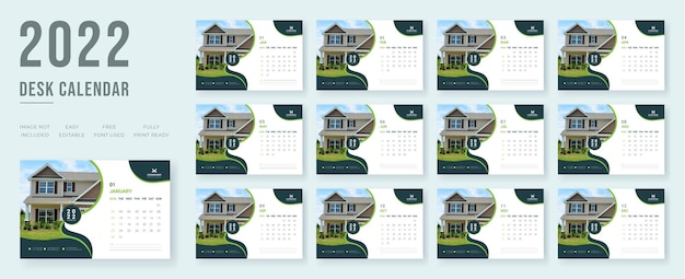 Desk calendar template 2022