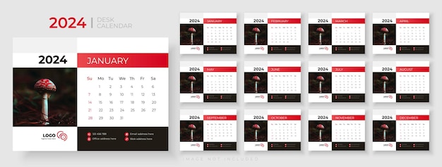 Desk calendar template 2024