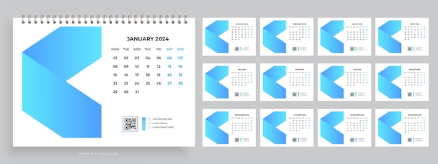 Desk calendar template 2024