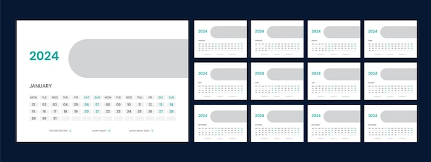 Vector desk calendar template 2024