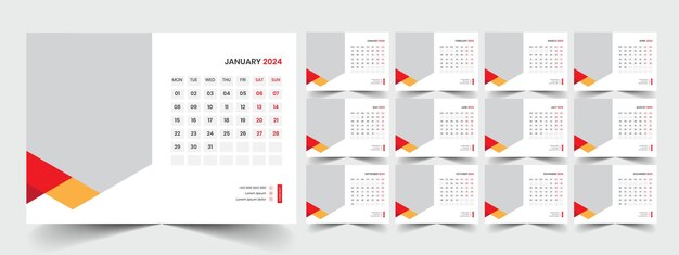 Вектор Шаблон настольного календаря 2024 года