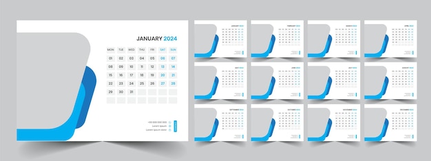 Vettore modello di calendario da scrivania 2024