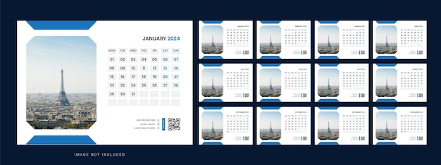 Вектор Шаблон настольного календаря 2024