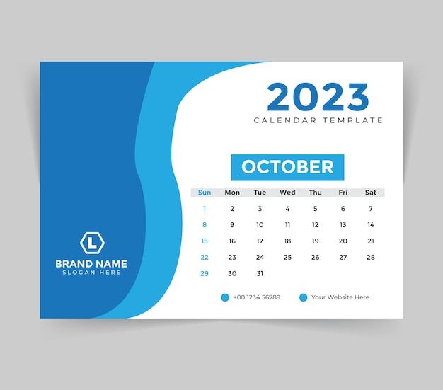Desk calendar template for new year 2023