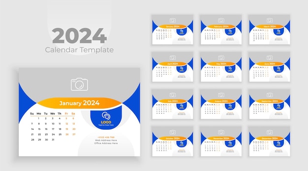 Desk calendar template for year 2024