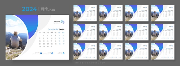 Desk calendar vector template 2024