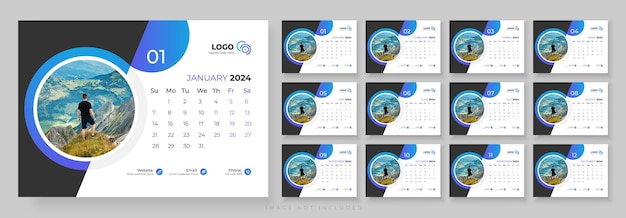 Desk calendar vector template 2024