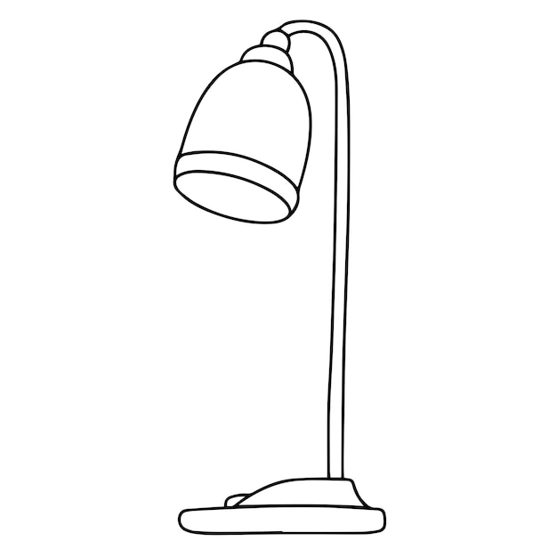 Контур настольной лампы Настольная лампа Doodle изолирована на белом фоне Векторная иллюстрация