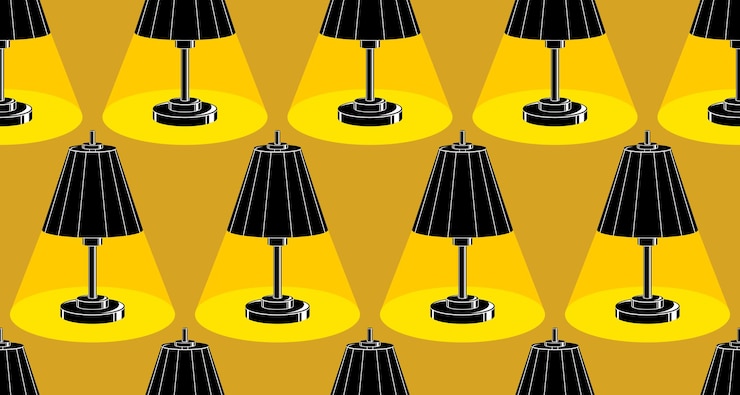 Vector desk lamps seamless vector background, table office or cabinet spot lights endless wallpaper image.