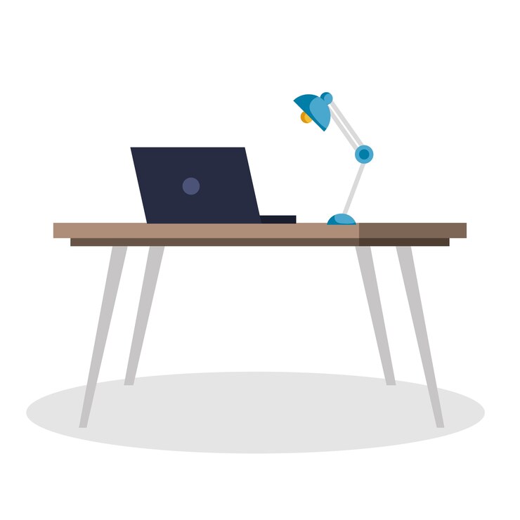 Vector desk and laptop with lamp office vector illustration design
