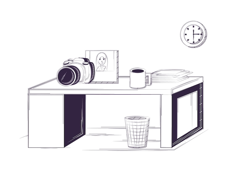 Vector desk and office supplies