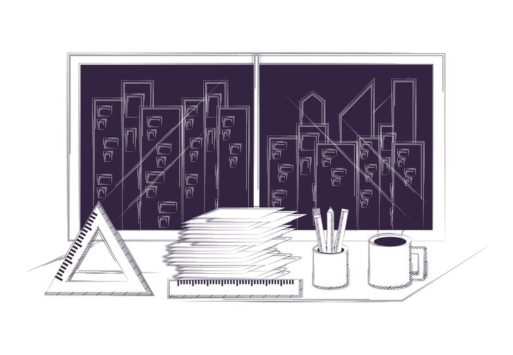 Vector desk and office supplies