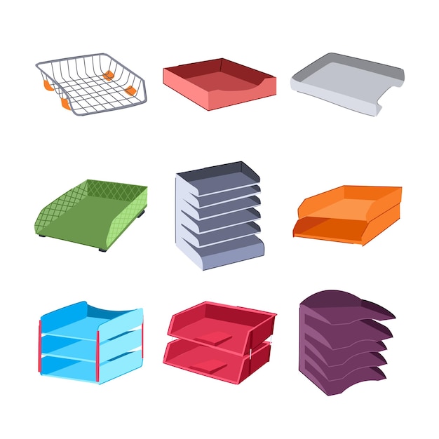 Desk tray set cartoon vector illustratie