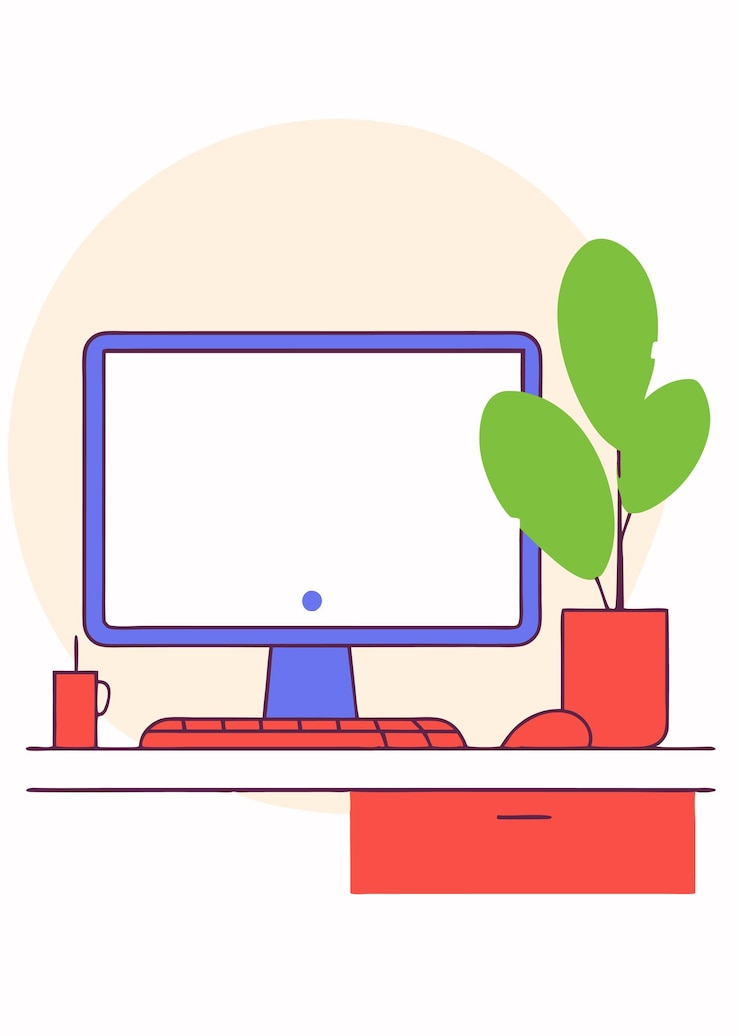 Vector desk with a computer concept illustration art on white background
