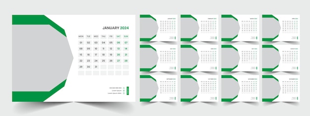 Vector deskkalender 2024 sjabloonontwerp kantoorkalender 2024