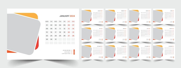 Deskkalender 2024 sjabloonontwerp kantoorkalender 2024