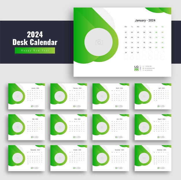 Vector deskkalender 2024 template moderne en creatieve kalenderontwerp