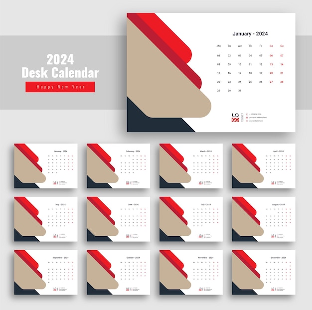 Vector deskkalender 2024 template moderne en creatieve kalenderontwerp