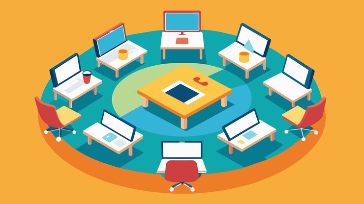 Vector desks arranged in a circular formation for a more intimate and discussionbased learning environment