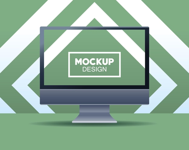 desktop computer  branding with square frame  illustration 