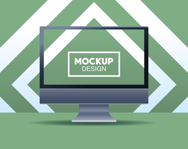 Desktop computer  branding with square frame  illustration