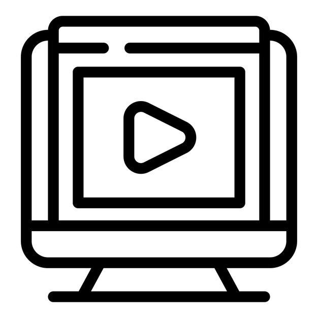 ラインアートスタイルのプレイボタン付きのビデオストリーミングウェブサイトインターフェースを表示するデスクトップコンピュータ