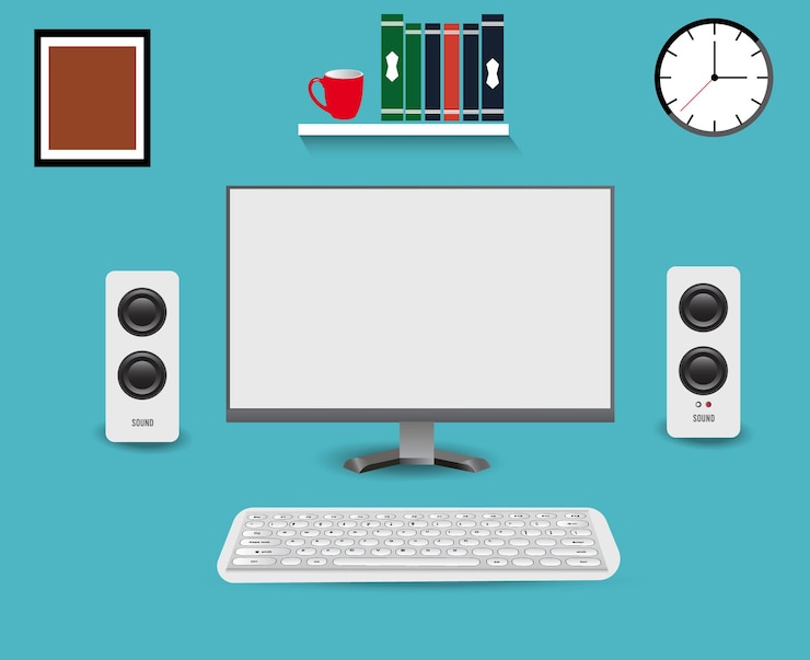 Vector desktop computer flat vector illustration
