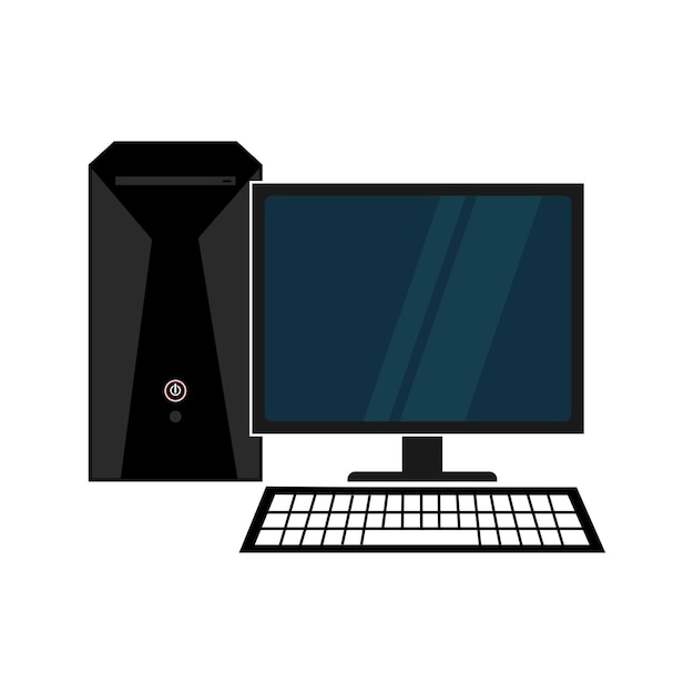 Desktop computer with monitor and keyboard in flat style