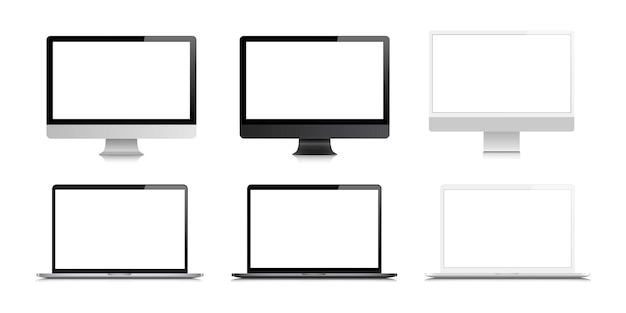 Desktop laptop leeg scherm computer mock up. moderne monitor vector geïsoleerd op een witte achtergrond. mockup-set