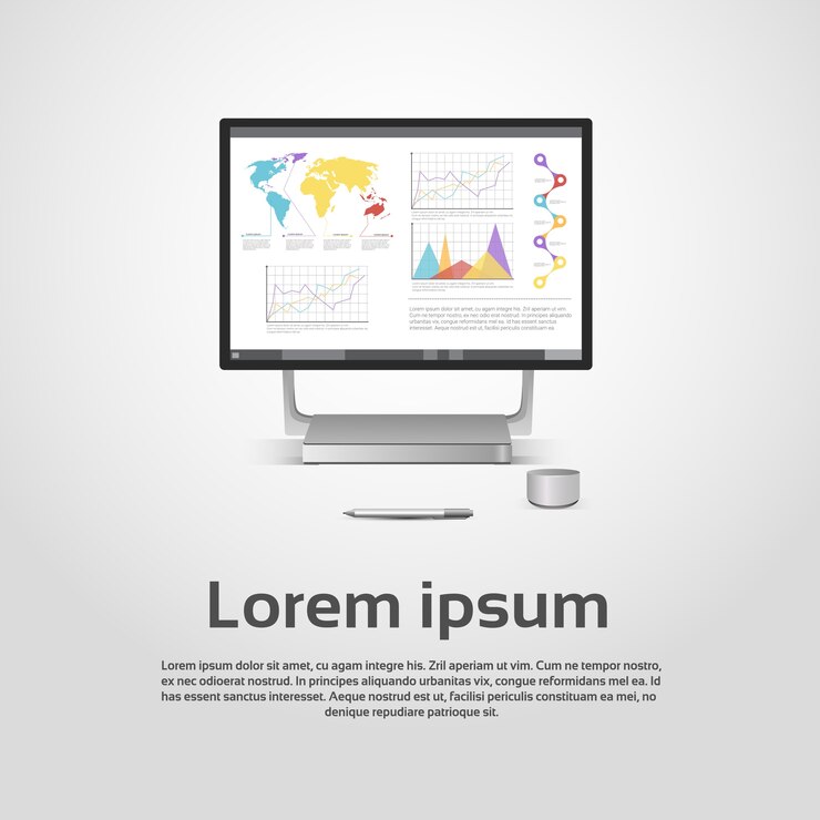 Vector desktop logo modern computer workstation icon monitor financial graph diagram infographic vector ill
