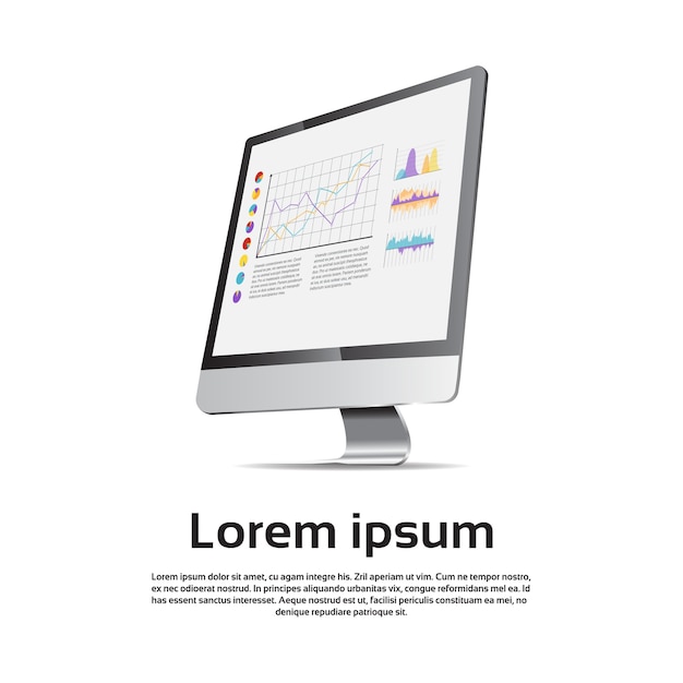 Illustratio finanziario di vettore del grafico di infographic del grafico stabilito della stazione di lavoro del monitor da tavolino