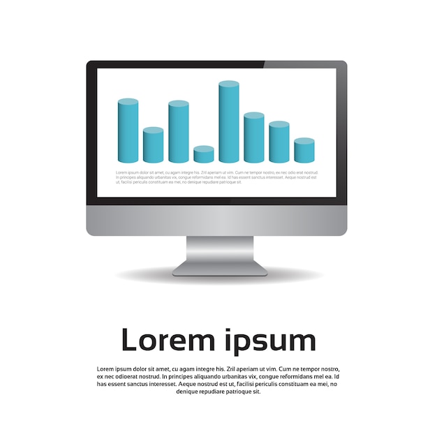 데스크톱 모니터 워크 스테이션 그래프 설정 금융 다이어그램 Infographic 금융 차트 벡터 Illustratio