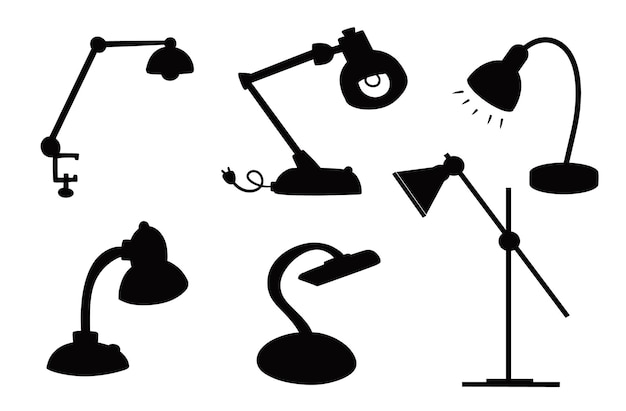 Desktop office lamps silhouettes vector