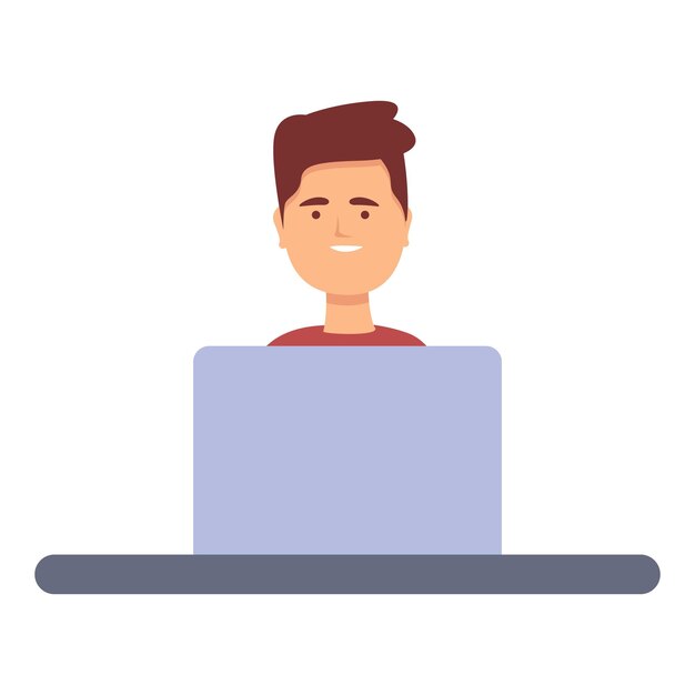 desktop study icon cartoon vector computer boy child learn