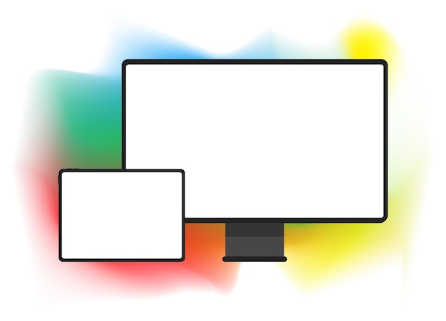 Dispositivi digitali desktop e tablet vector design premium