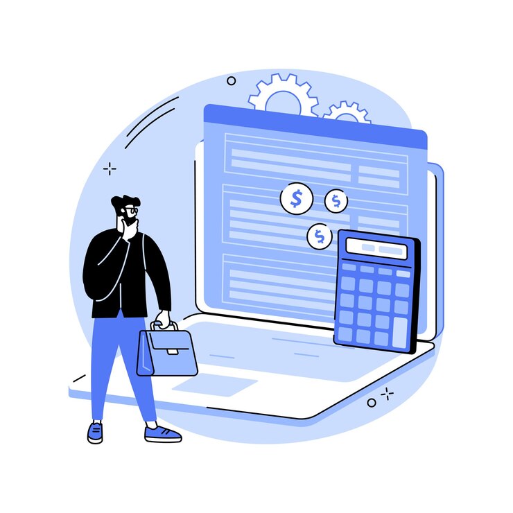 Vector desktop tax filing software abstract concept vector illustration