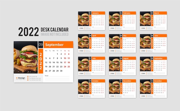 Desktopkalender voor 12 maanden in 2022